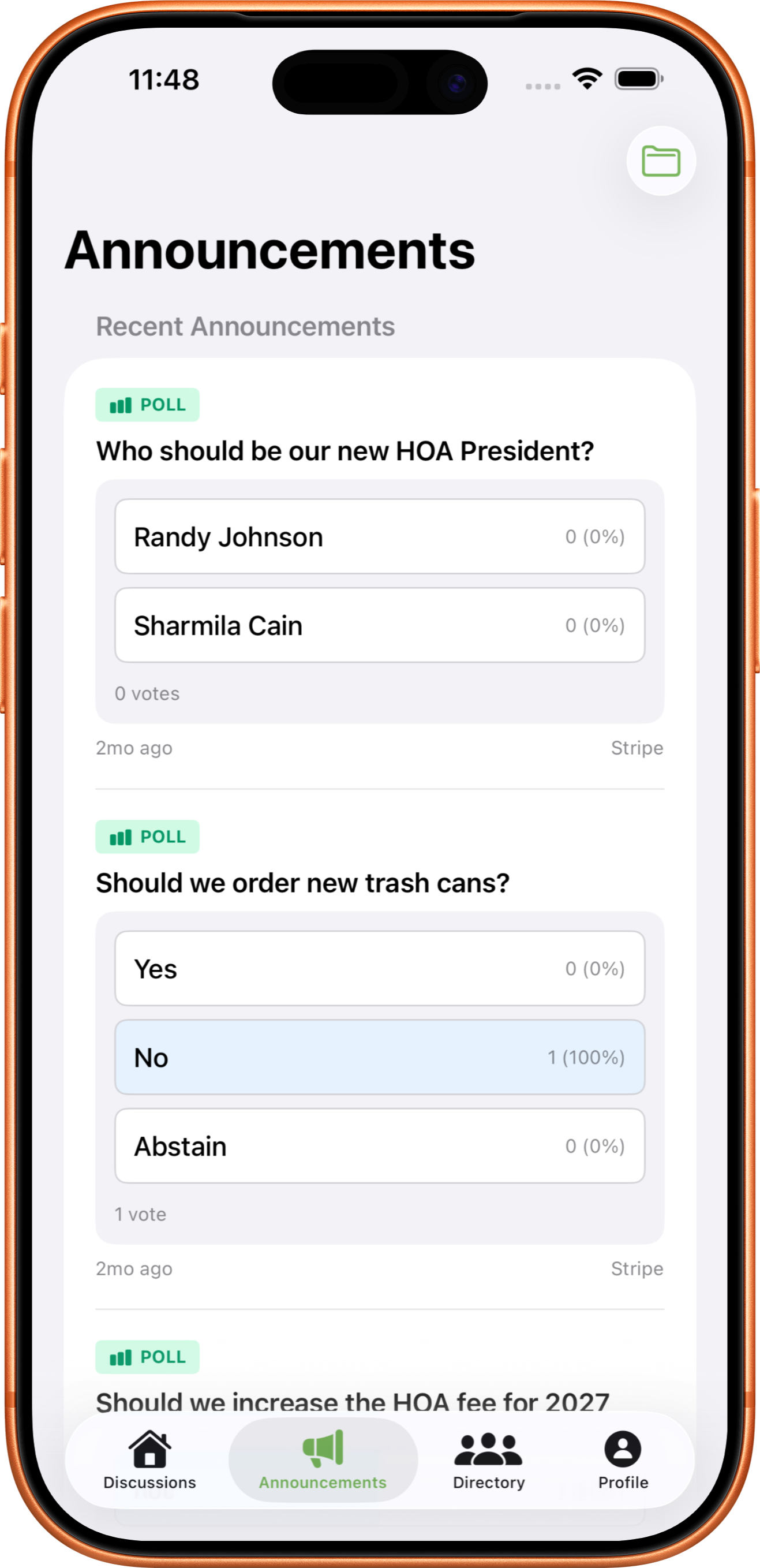 HOA Announcements Screen